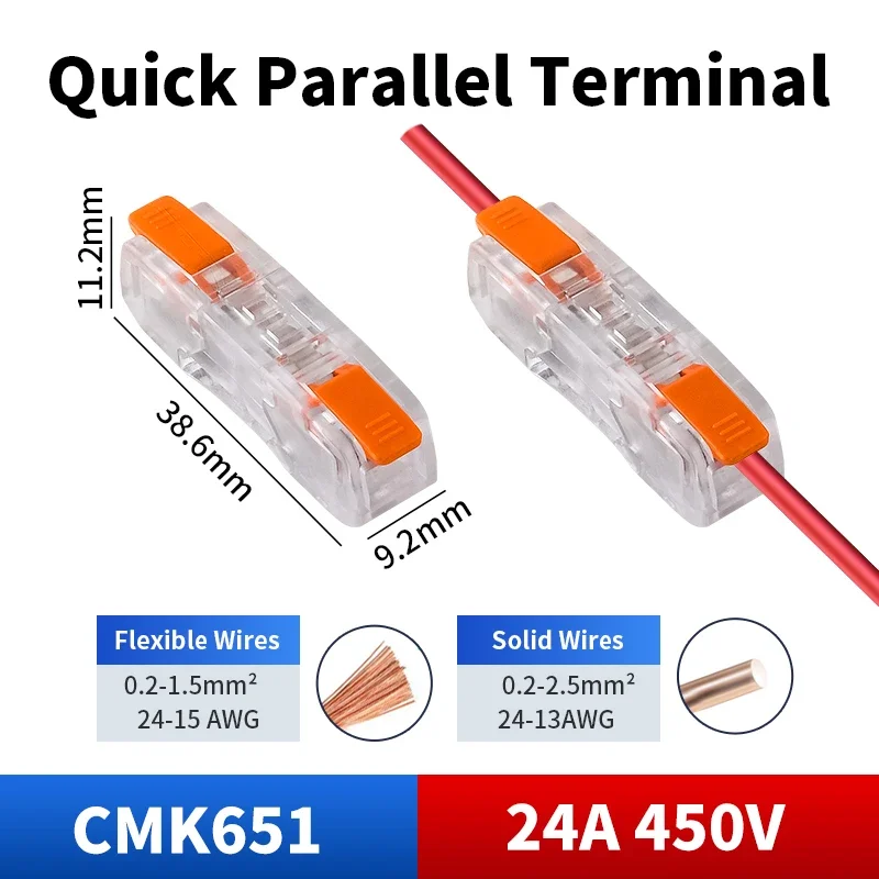 JINH 300Pcs See-Through Compact Wire Connector Kit 1-in-1-out CMK65 Inline Push-fit Splicing Terminals for Electronics