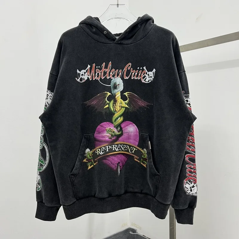 معطف بقلنسوة أمريكي ثقيل الوزن بتصميم كلاسيكي من فرقة الروك بطباعة جمجمة للرجال والنساء #1