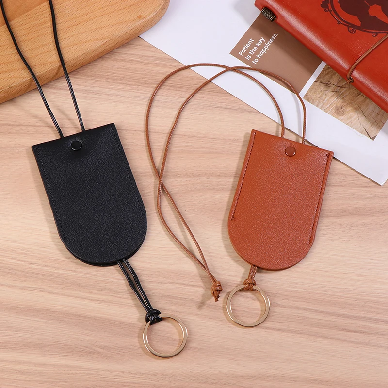 Mini Neck Bag Made Of Genuine Leather With A Retro And Minimalist Design. Access Control Card Bag With Key