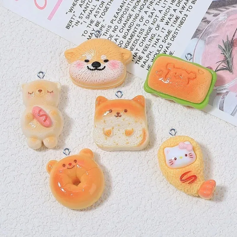10Pcs Cute Cartoon Bear Dog Toast Resin Pendants Charms Handmade DIY Findings For Earrings Necklaces Bracelets Jewelry Decor view 2