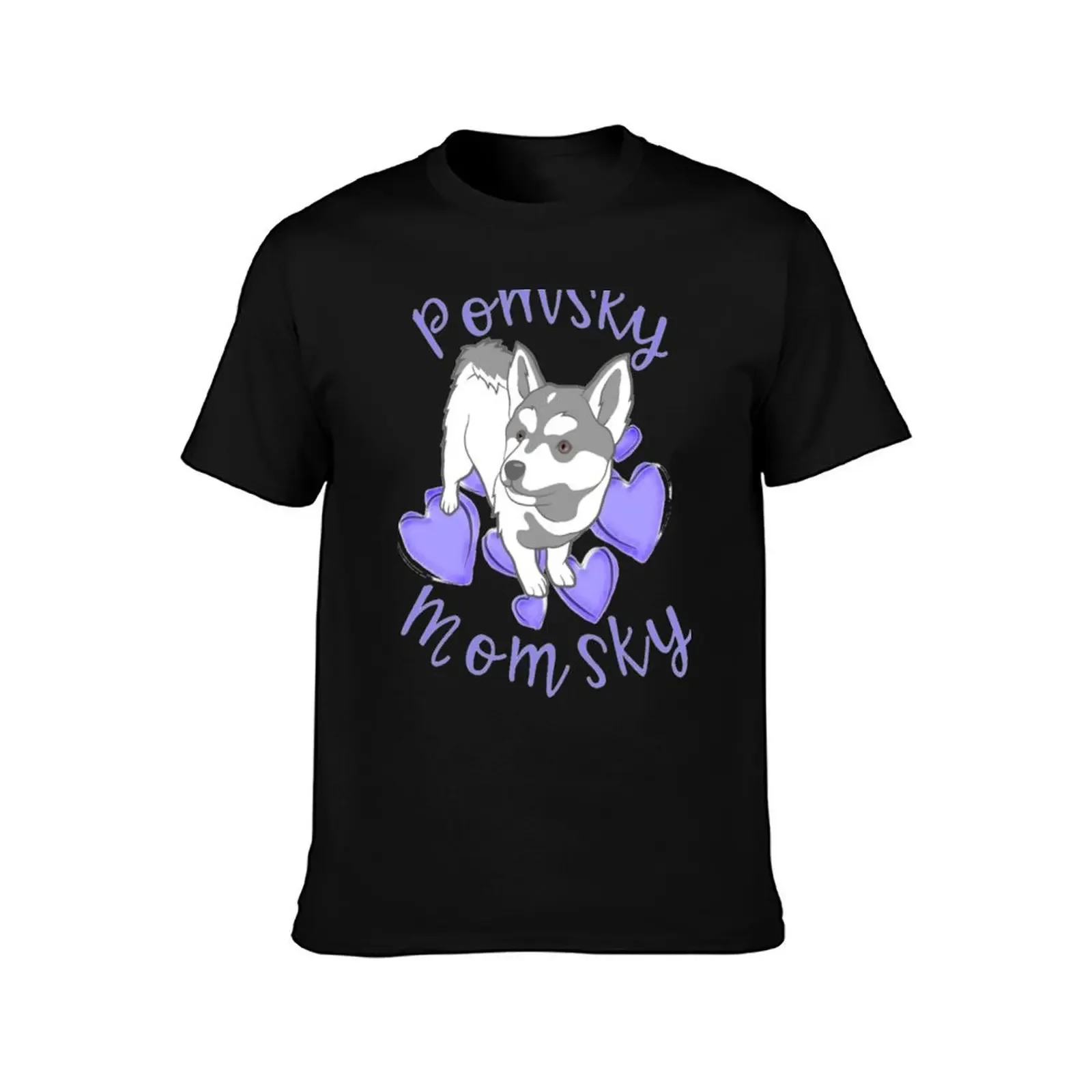 Cute Pomsky Momsky Pomsky Mom Gray White Dog Purple Hearts T-Shirt quick drying blue lock mens shirts graphic tee