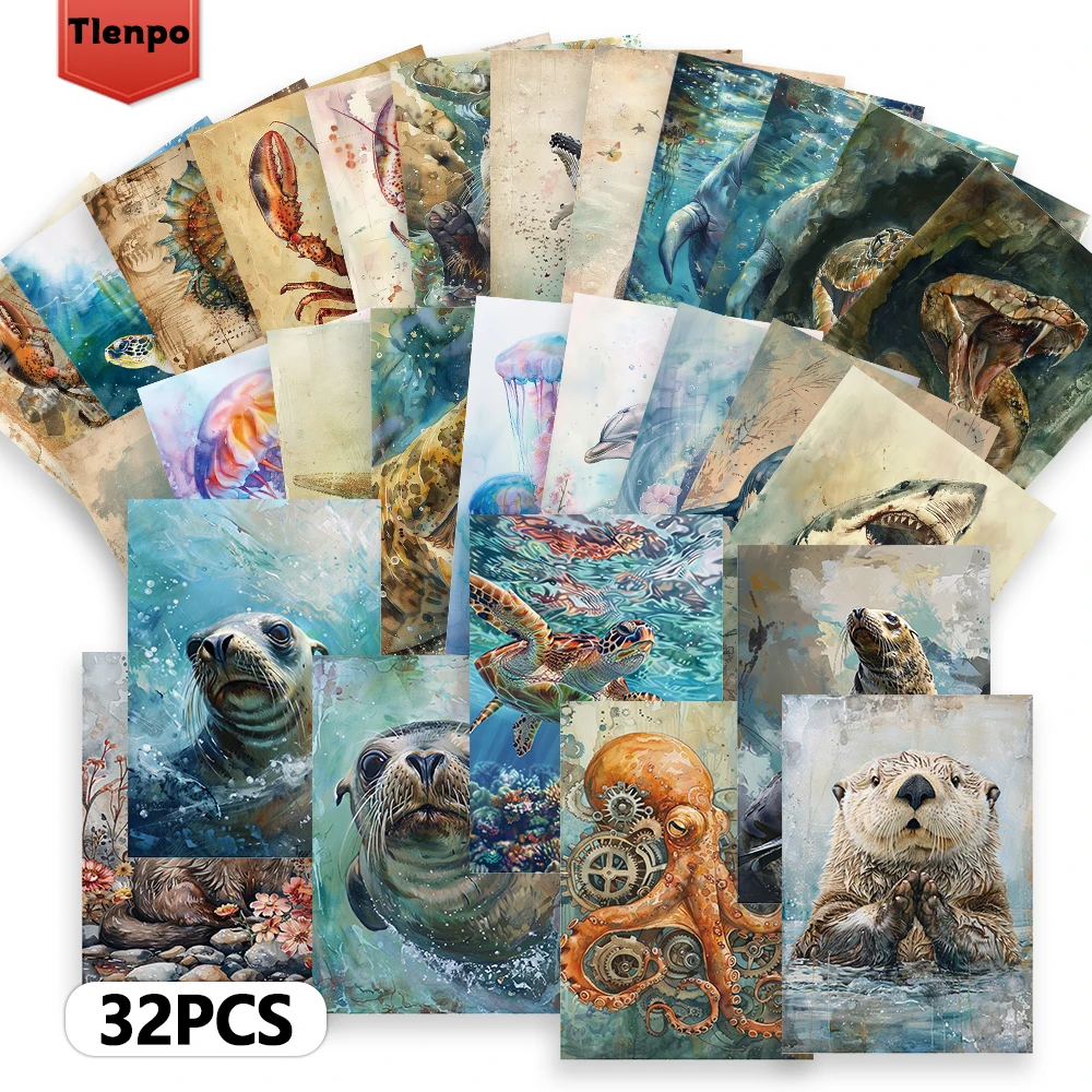 32 Stück, abstrakte Unterwassertier-Postkarte, Geburtstags-/Jahrestagsgeschenk, Sammlerstück, geeignet zum Verschenken, kann per Post verschickt werden.