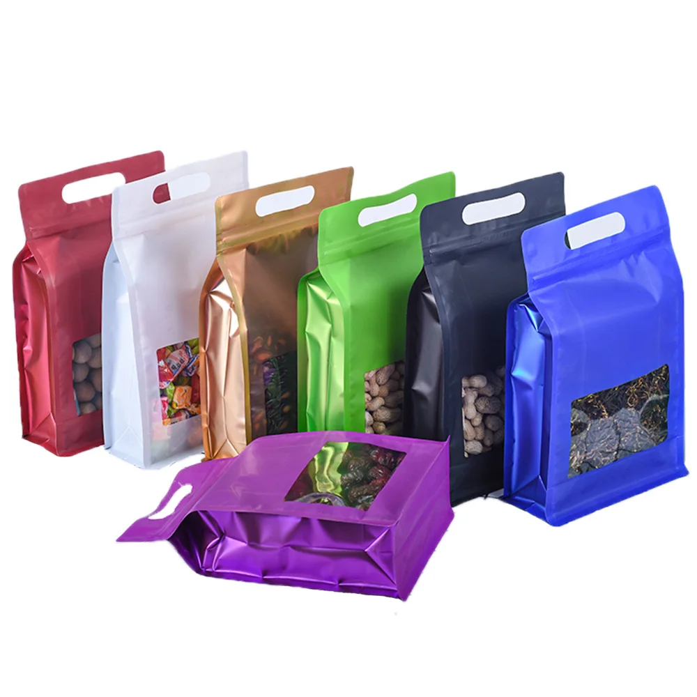 

50/100pcs Zip Lock Plastic Bag with Handle for Food Packaging Inner Foil Window Pouches Store Retail Storage Bag for Snacks Nuts