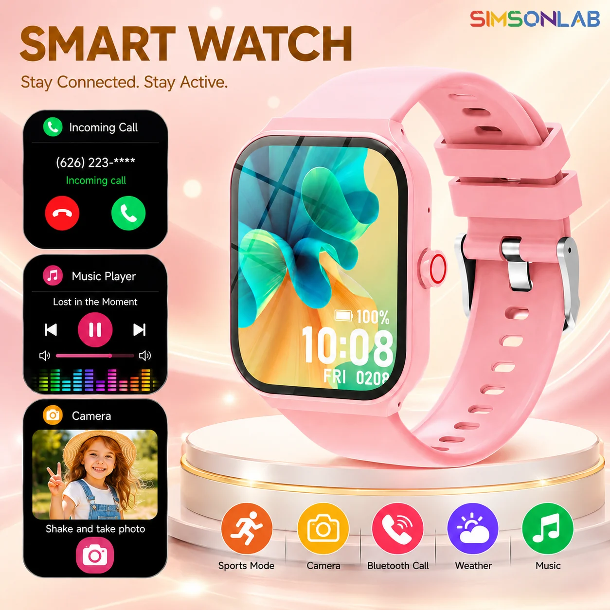 2026 New Square Smart Watch for Men Women Kids Bluetooth Cal