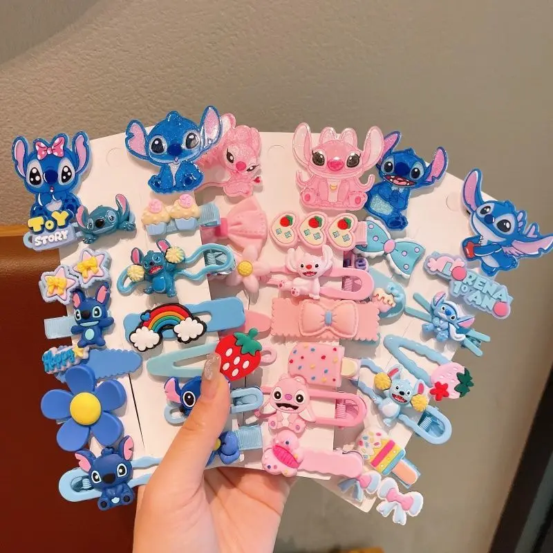 

New Disney Stitch Cartoon Hairpin Little Girl Cute Bangs Broken Hairpin 14pcs Side Side Does Not Hurt Hair Headdress