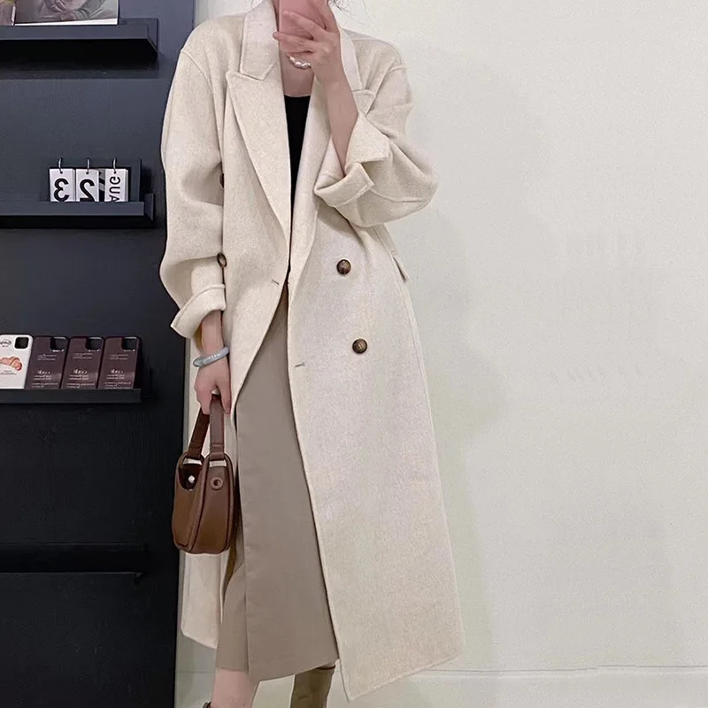 Langer Trenchcoat Herbst Winter Frauen koreanische Mode Anzug Kragen zweireihige klassische einfarbige doppelseitige Kaschmir Mantel