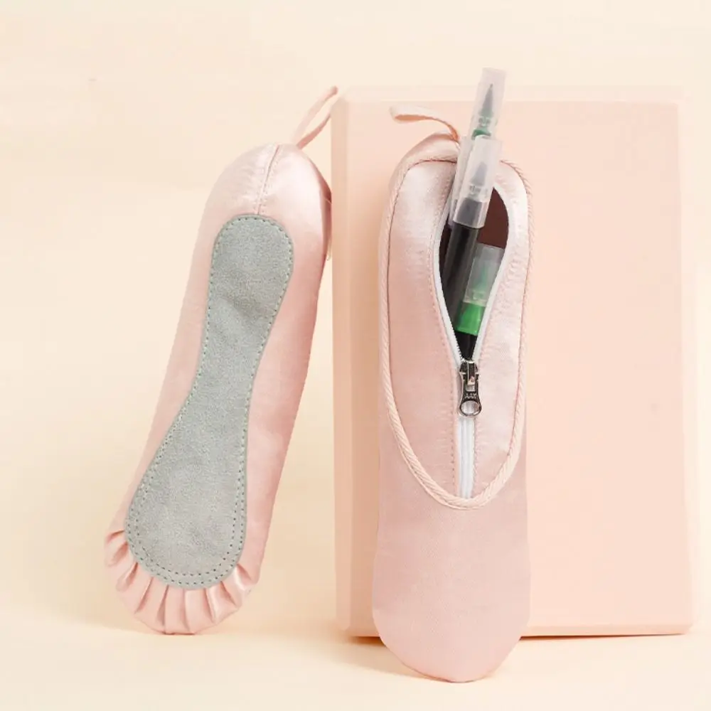 Large Capacity Ballet Shoes Pencil Case Creative Cute Design Satin Stationery Bag Kawaii Funny Pen Storage Bag Student