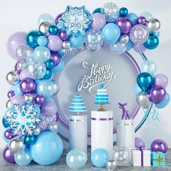 95pcs Purple Blue Balloon Winter Garland Arch Kit With Snowflake Balloons for Wonderland Ice Princess Snow Magic Birthday Party