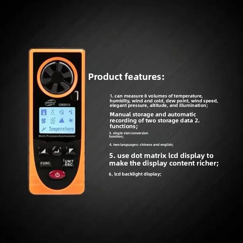 True Rms NEW GM8910 Multifunctional Anemometer Temperature And Hygrometer Atmospheric Pressure Illuminance Meter Light Brightnes