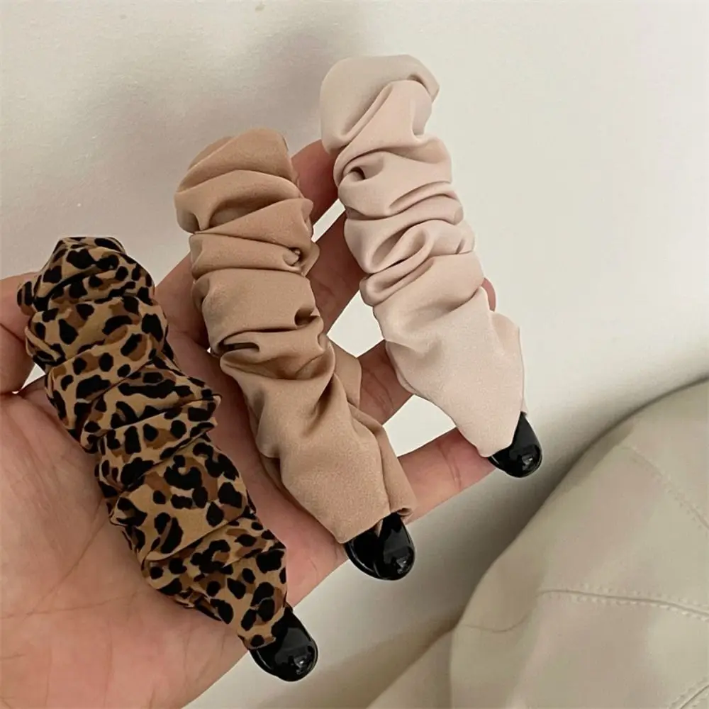Fashion Korean Style Cloth Banana Clip Leopard Print Hairpin Vertical Clip Headwear Headdress Bowknot Hair Clip Girls