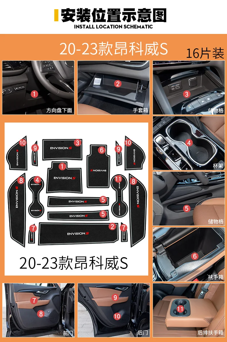 For Buick Enclave S Car Interior Door Groove Mats Gate Slot Pad Non-slip Cup Mat Accessories Cover