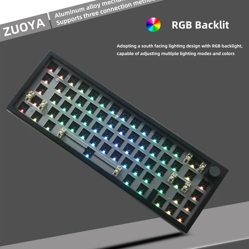 Zuoya Lmk66 3-Mode Aluminum Tutuo Mechanical Keyboard Aluminum Alloy Kit 3-Mode Connection Rgb Backlight Support Via