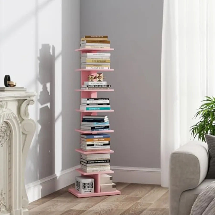 

Book Bookcase Narrow Spine Book Shelf for Small Space Corner Standing Shelf for Living Room Office Study Entryway BS06BP008
