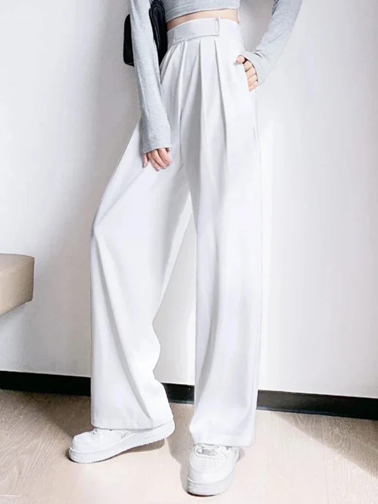 Retro Palazzo High Waist Office Ladies Classic Female Suit Pants New Elegant Fashion Wide Leg Casual Simple Women\'s Suit Pants