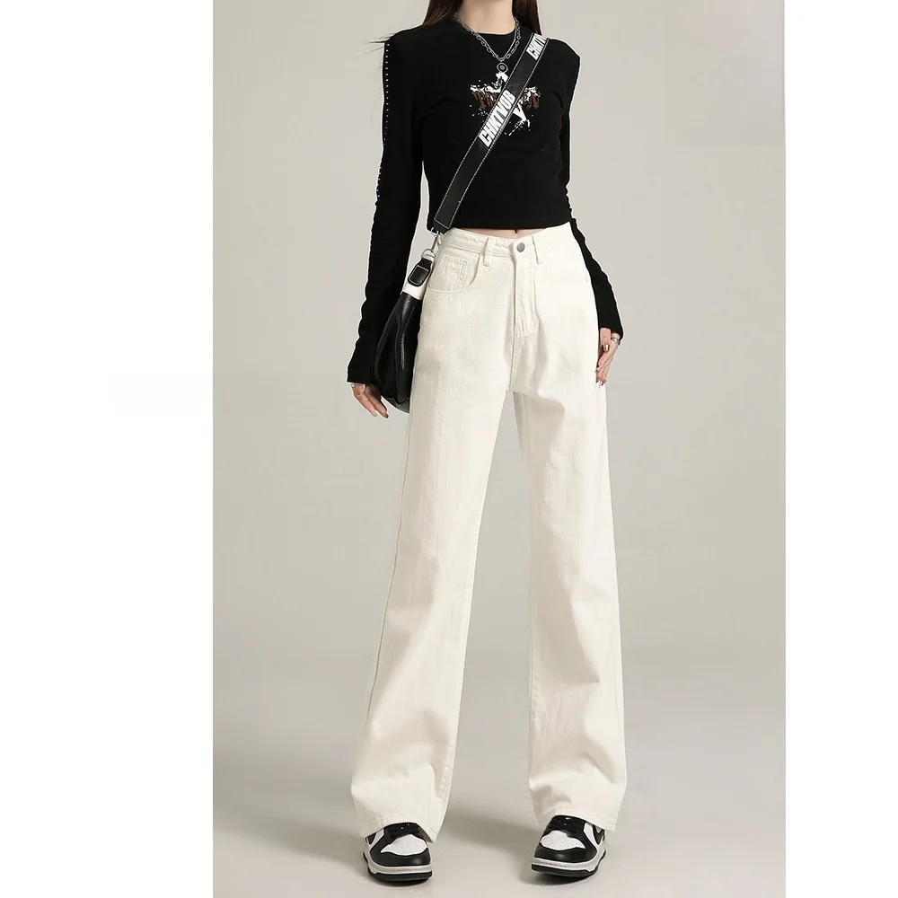 

High Waist Straight Leg White Jeans Women's Spring Autumn New Sle Slimming Drapey Small Size Narrow Denim Pants