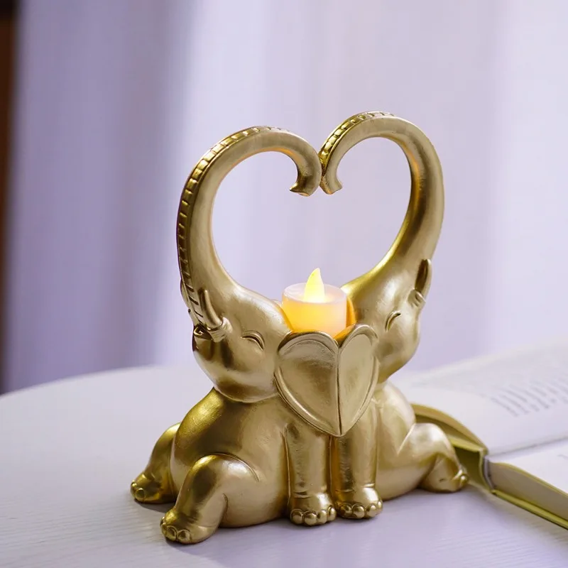 European Style Couple Elephant Candle Holder Resin Crafts Creative Home Living Room Restaurant Cute Animal Candle Holder