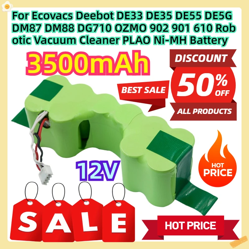 For Ecovacs Deebot DE33 DE35 DE55 DE5G DM87 DM88 DG710 OZMO 902 901 610 Robotic Vacuum Cleaner PLAO 12V 3500mAh Ni-MH Battery