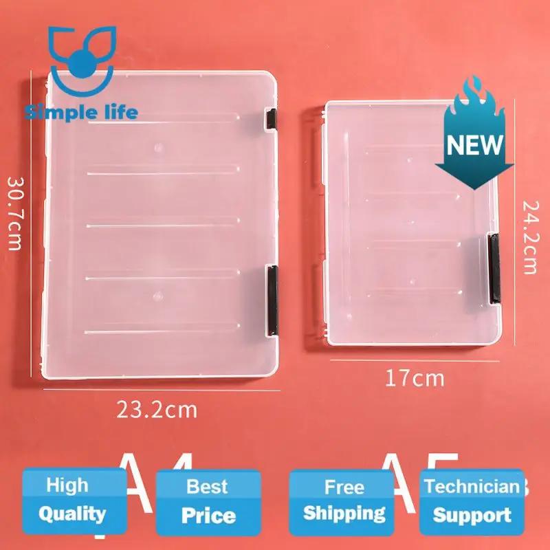 Transparent Classification File Storage Box A4 A5 Portable Clip Plastic Box Transparent Finishing Box Portable Buckle Color Rand