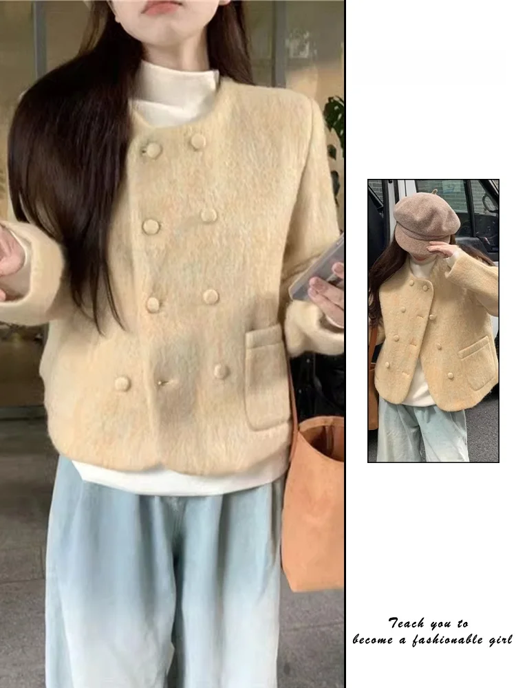 

Желтое шерстяное пальто женское или осенне-зимнее модное стеганое пальто небольшого размера, роскошное пальто свободного покроя для поездок на работу