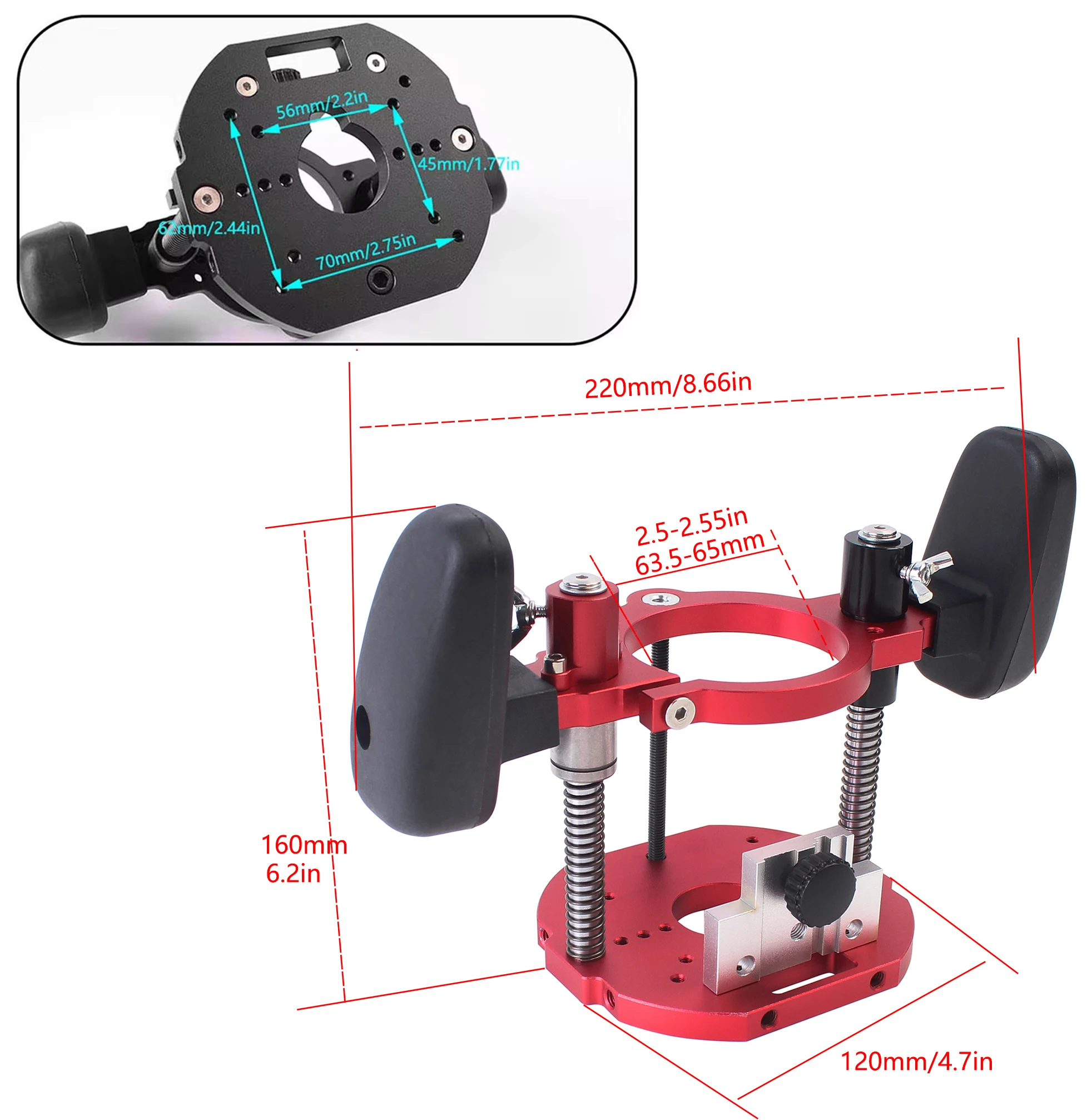 Trimming Machine Plunge Router Base, Suporte Desktop Lift, Woodworking Work Bench, Milling Groove Slotting para 65mm de diâmetro