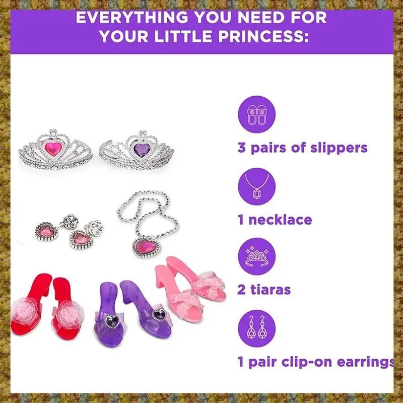 Princesa vestir sapatos para crianças princesa saltos tiaras e conjunto de jóias presentes da criança para idades 3, 4, 5, 6, presente de aniversário b