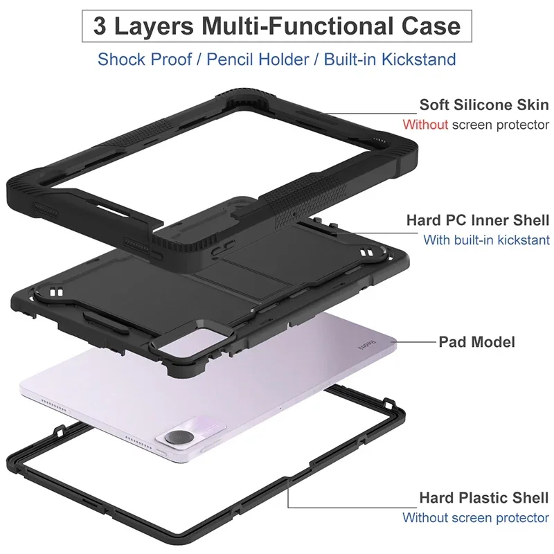 Étui de protection complet avec support pour Xiaomi Redmi Pad SE, 11 ", 2023", 10.61 ", PC dur, silicone, rapide