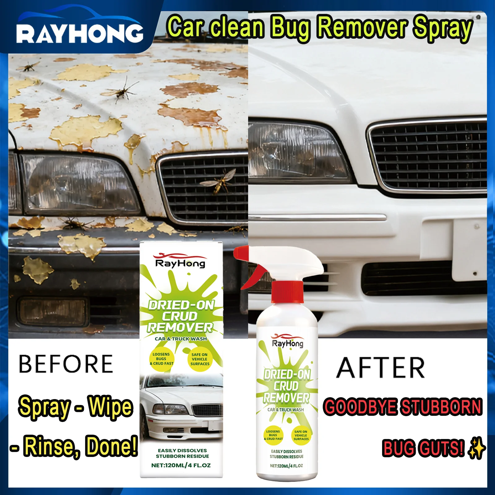 Removedor de insectos para coches, limpiador de parabrisas en aerosol, disolvedor de residuos de alquitrán de acción rápida, seguro en pintura de vidrio para coche, 120ml, fácil de usar