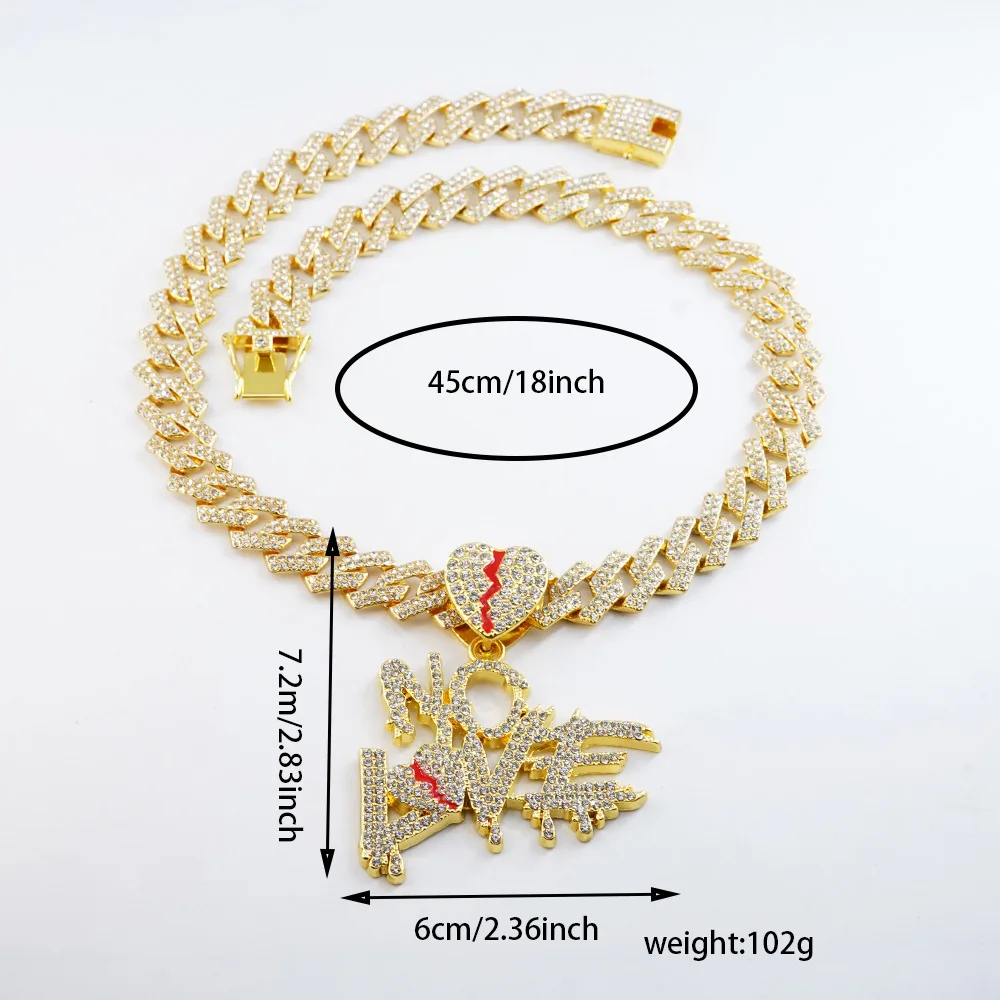 DIY accessories European and American hip hop full diamond splicing letter love pendant men's collarbone chain heartbreak letter