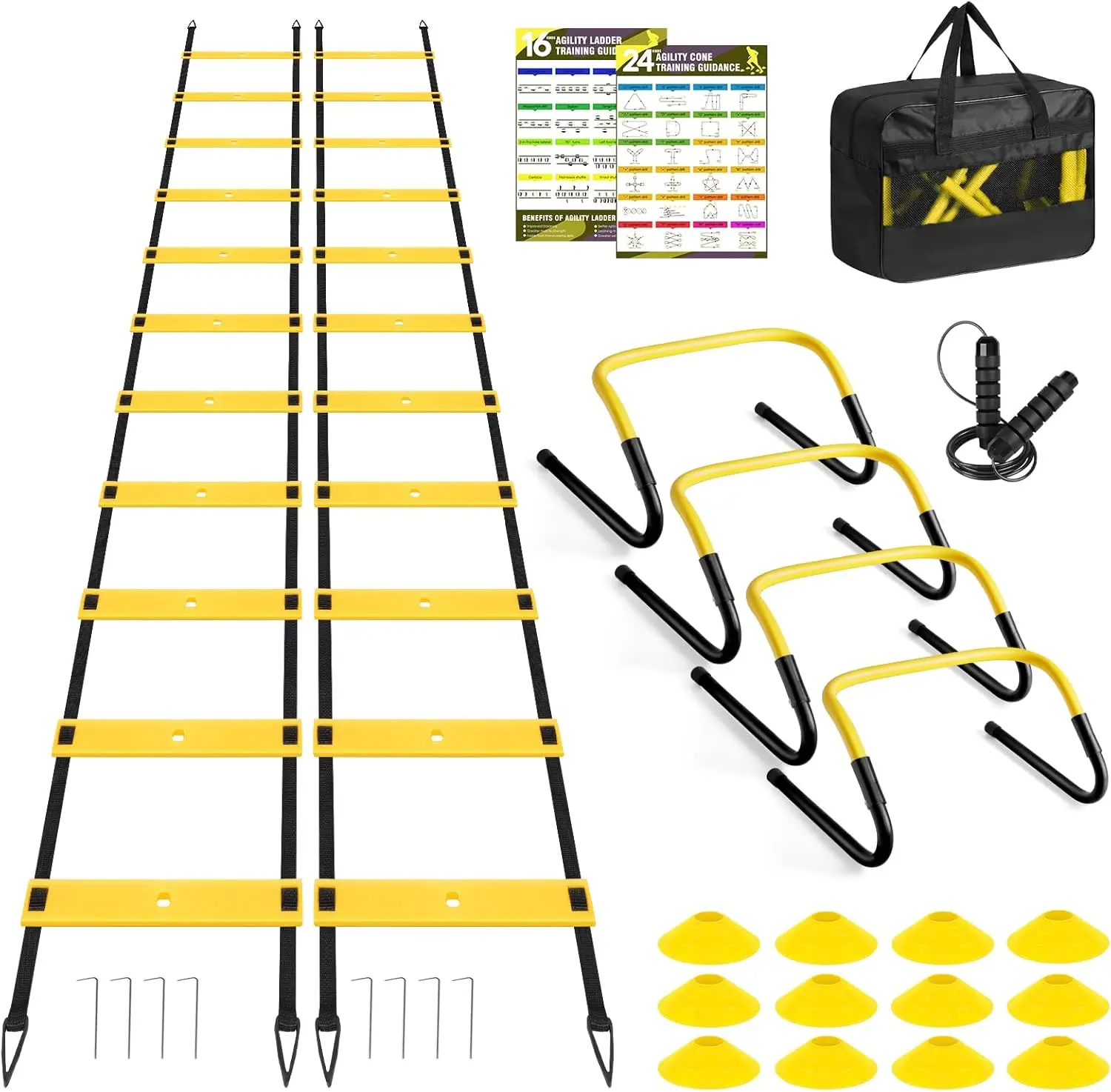 

2 Pack Agility Ladder Set with Cones Hurdles Jump Rope for Soccer Speed Training