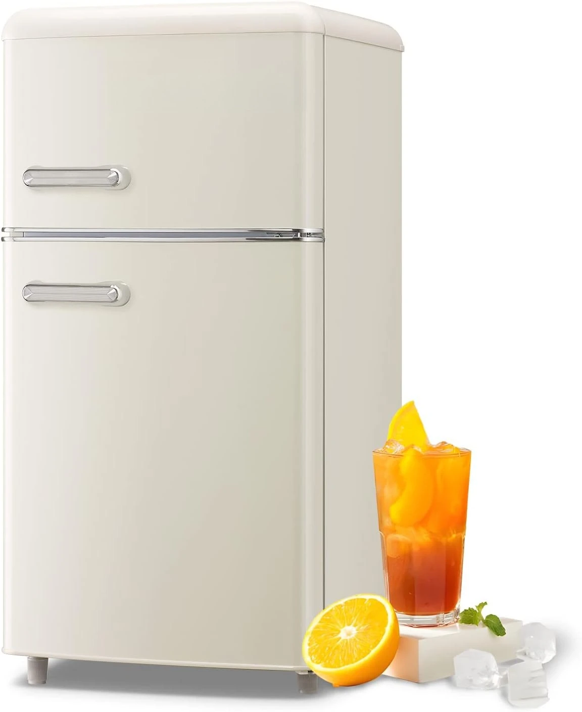 

3.5 Cu.ft Dual Door Retro Mini Fridge with Top Freezer, compact design perfect for home, office and dorm use