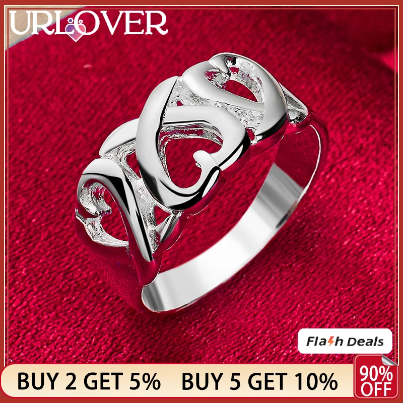 

URLOVER 925 Sterling Silver Heart Ring For Women Rings Bridal Wedding Engagement Bands Beautiful Noble Birthday Fashion Jewelry