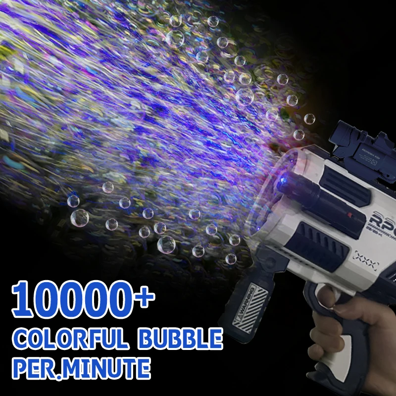 Rechargable Automatic Bubble Machine Gun, No Dip Automatic Bubble Machine With Colorful Lights, 10000+ Bubbles, Suitable For Chi