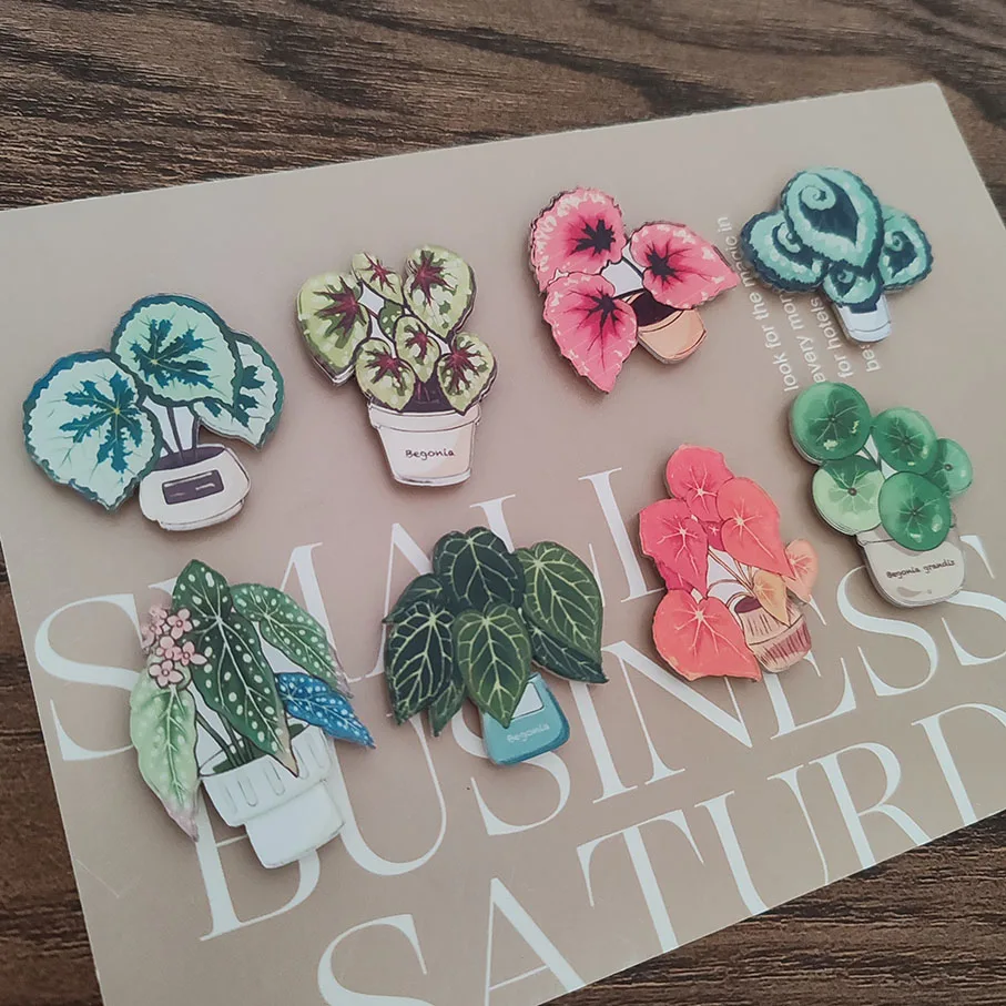8pcs Creative Small Tropical Green Potted Plants Refrigerator Magnets Cute Refrigerator Magnets Whiteboard Sticker Decorative