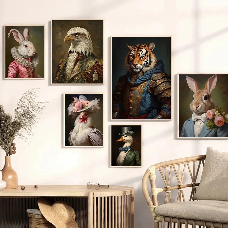 Victorian Art Animals Portrait Posters Vintage Renaissance Animal Modern Prints Canvas Wall Art Pictures Home Living Room Decor