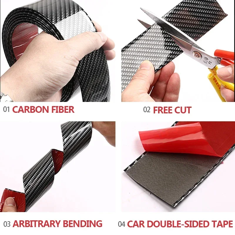 Pegatinas antiarañazos para el umbral de la puerta del coche, Tira protectora de fibra de carbono, película de parachoques, accesorios para el coche