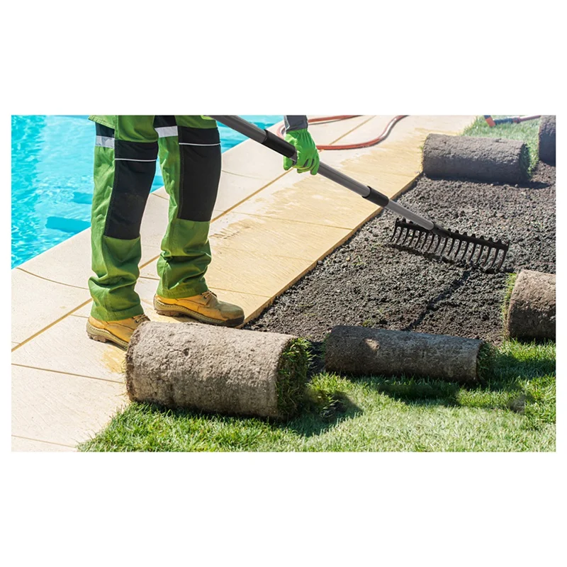 

17 Steel Teeth Metal Head Rake Soil Scarifier With Stainless Steel Handle For Collecting Leaves And Leveling Your Lawn Durable-A