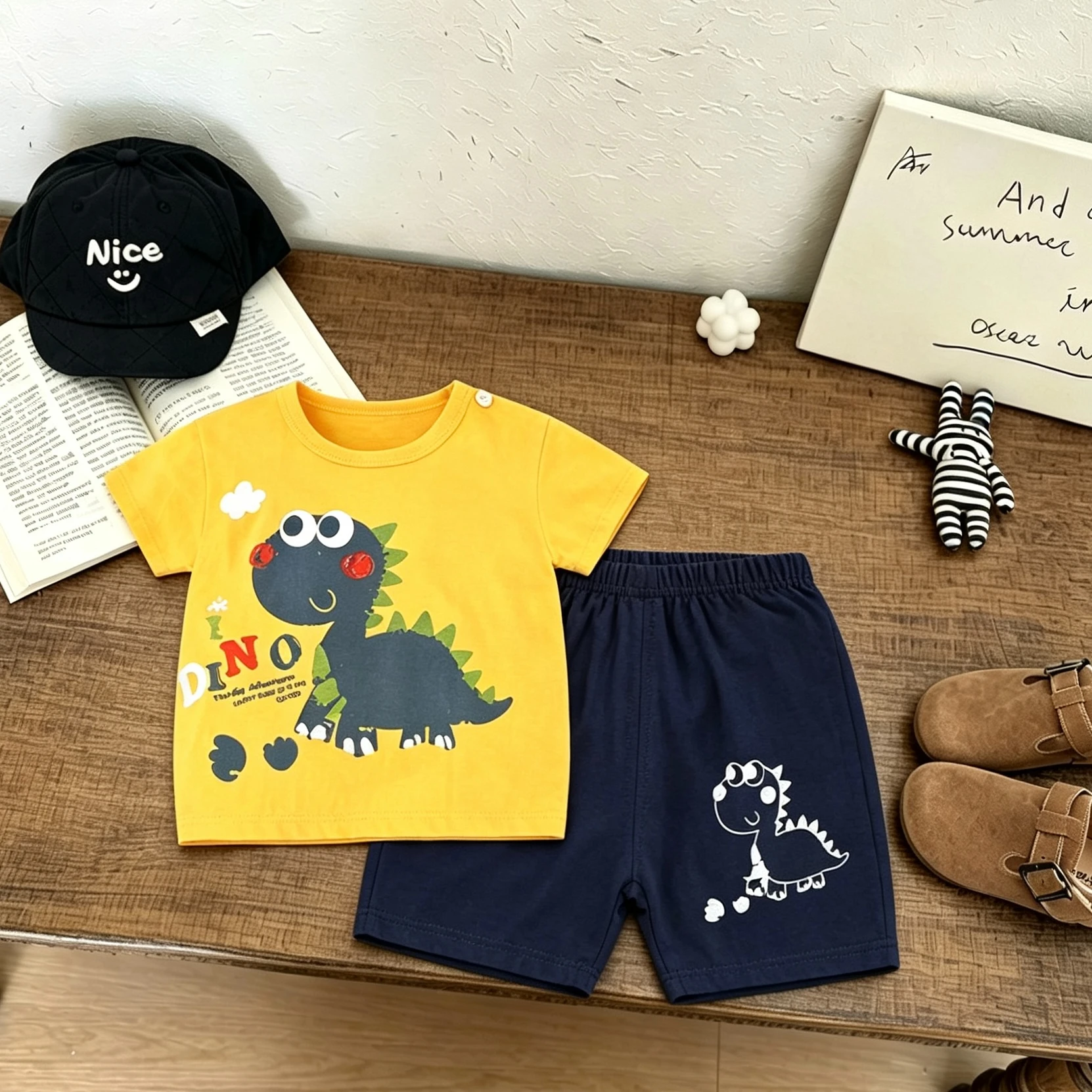 

Summer Child Costume Cartoon TShirt+Shorts Two Piece Set Boys And Girls Printed Tees All-match Shorts Toddler Cartoon Suits