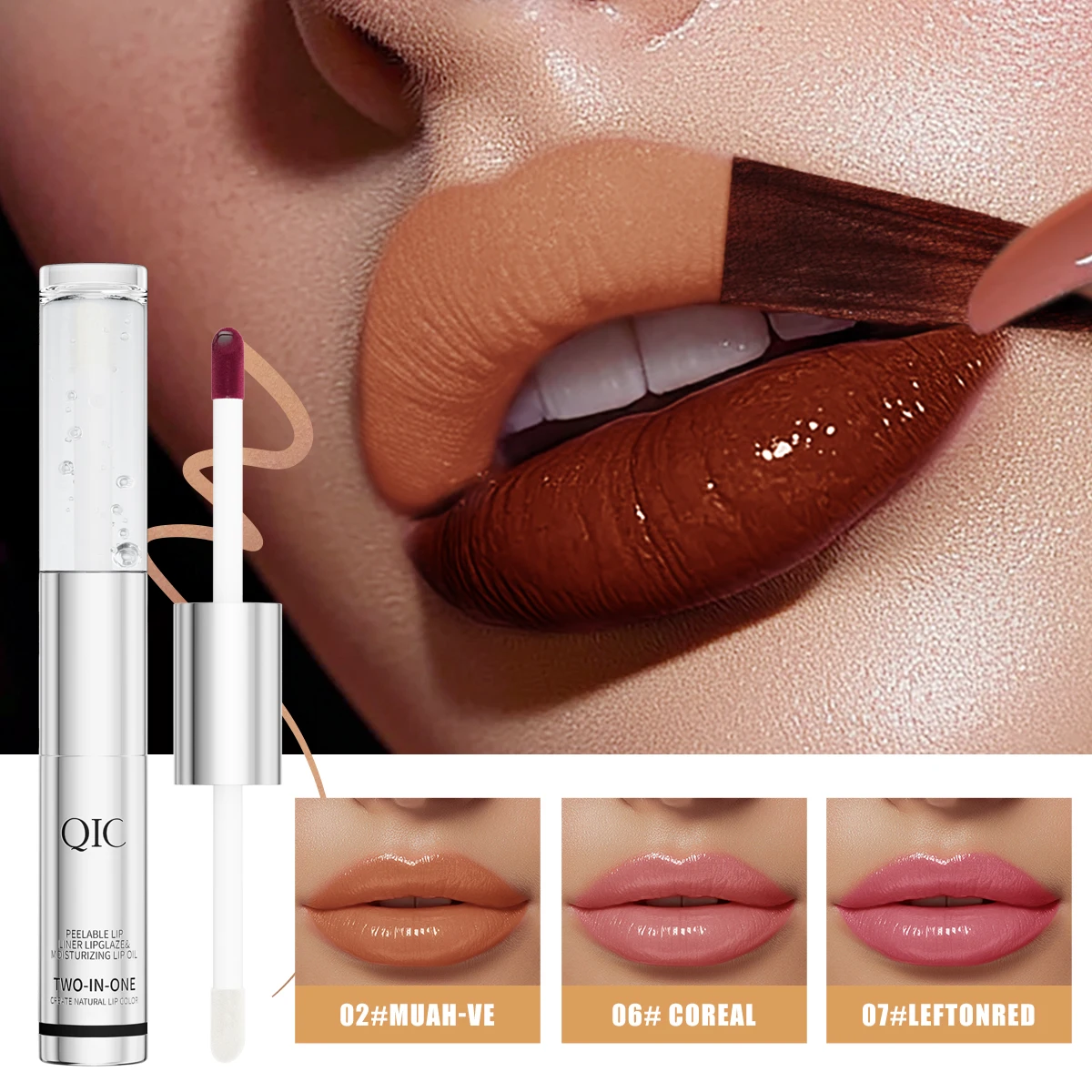 QIC Waterproof Lip Liner Peel Off Tattoo Lipgloss Long Lasting Matte Lip Tint Brown Contour Tear-off Lips Stain Cosmetic
