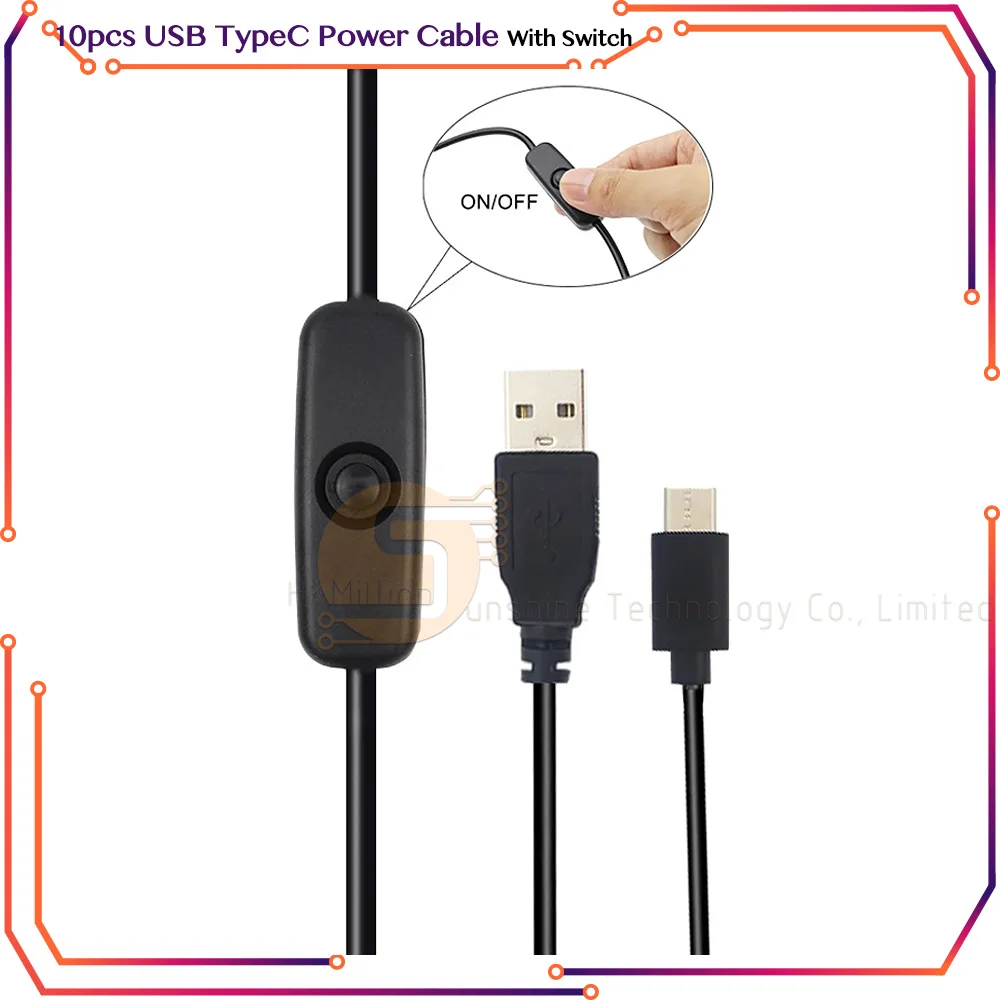 10 PCS USB TypeC Power Cable with ON OFF Switch Button USB A to USB C Charger Cable USB Cable for Raspberry Pi 4 Cellphone