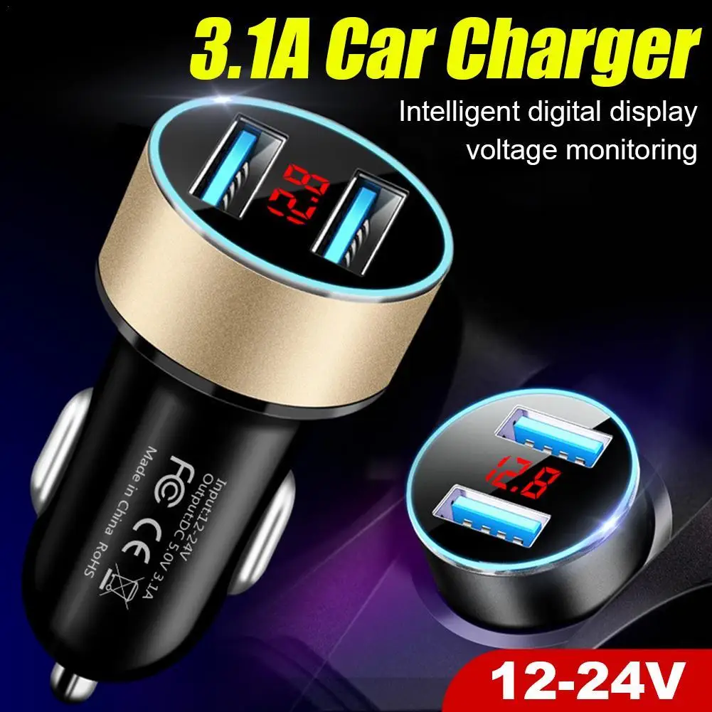 

Car Charger Dual USB Super Fast Charging Car Charger Adapter Aluminum Alloy Cigarette Lighter Adapter Voltmeter LCD Display