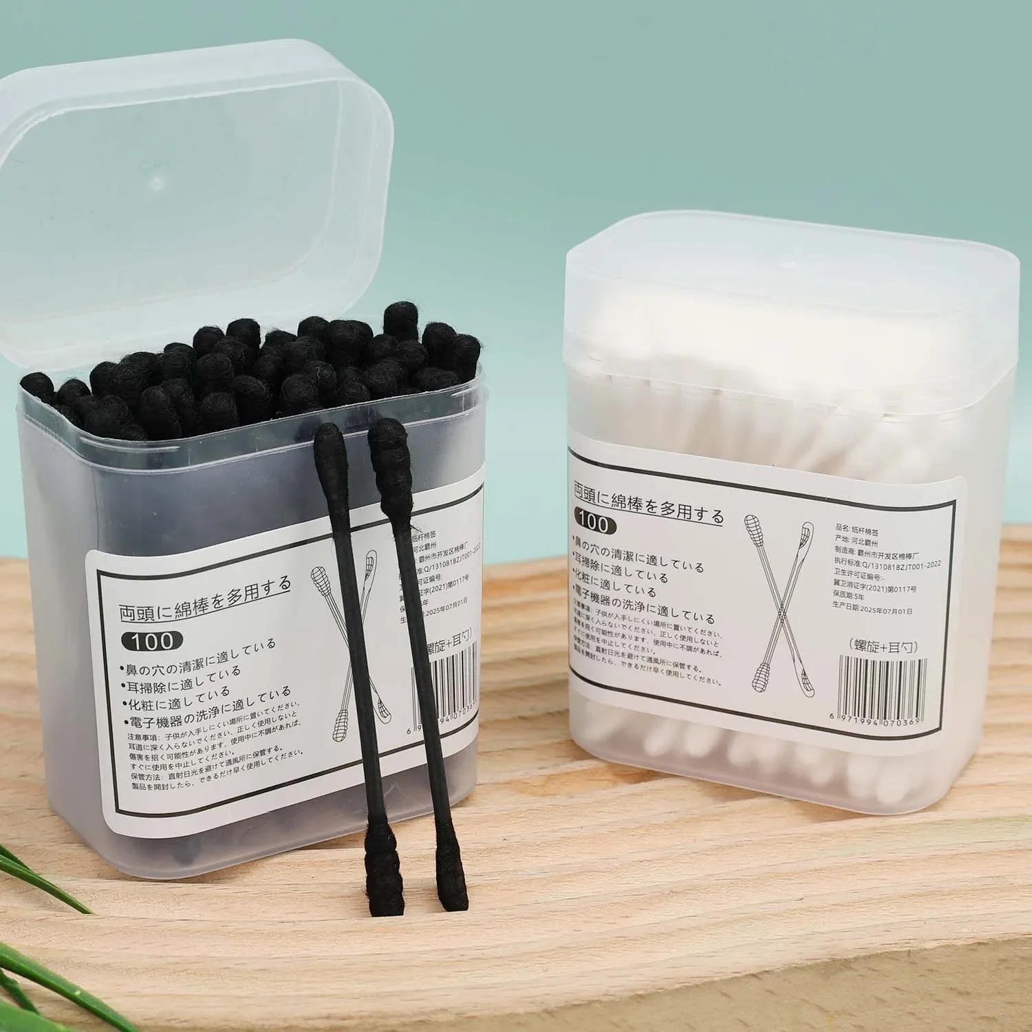200/100pcs Double Head Disposable Cotton Swabs with Ear Digging Spoon Spiral Shape Soft Degreased Cotton Beauty Skin Care Tools