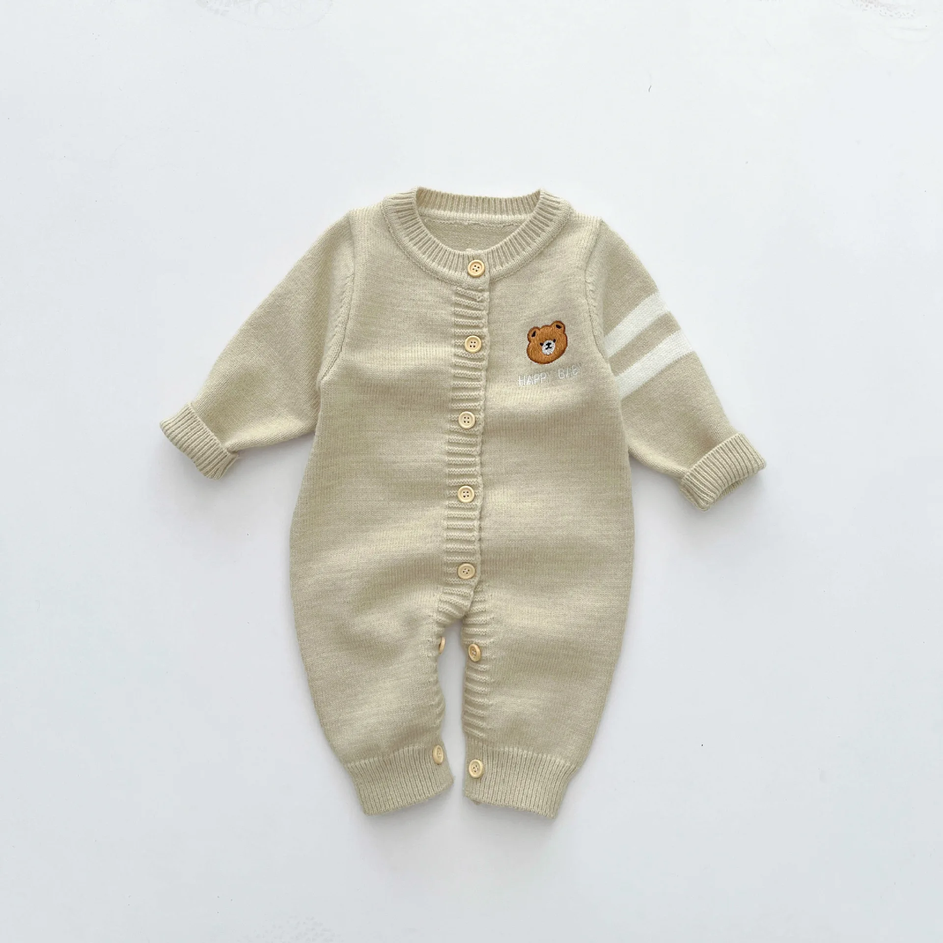 2024 Spring New Baby Long Sleeve Knitted Romper Boy Girl Newborn Cartoon Bear Casual Clothes Infant Sweater Jumpsuit 0-24M