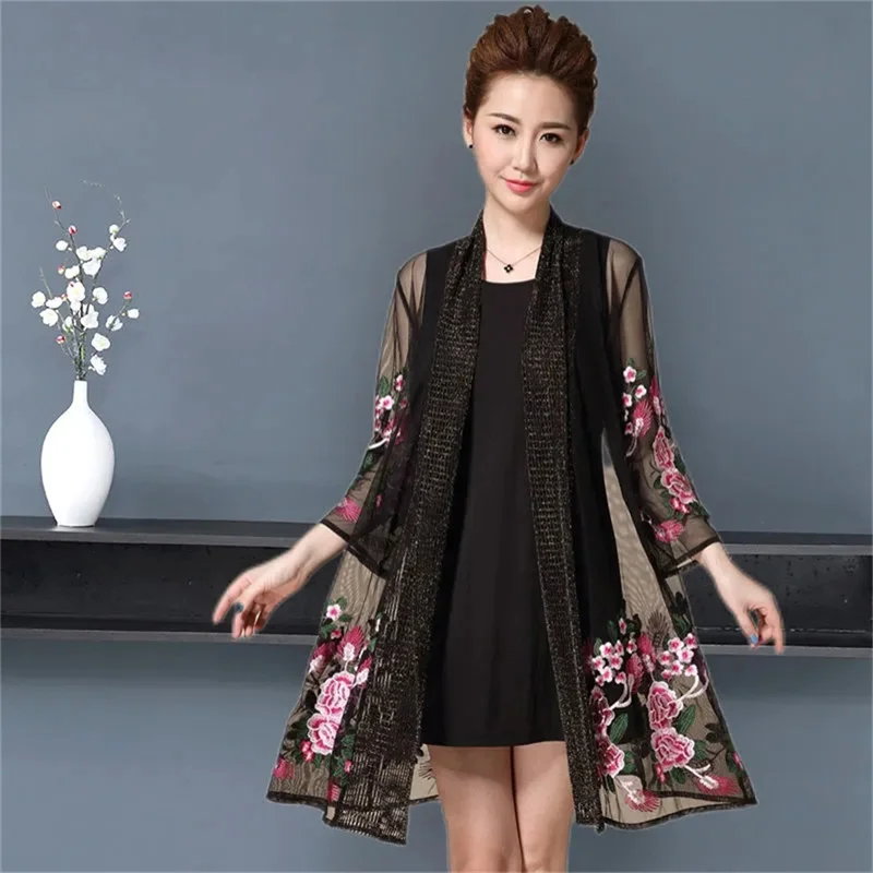 Embroidered Cardigan With Female Single Piece Summer Sun Protection Coat And Autumn Shawl New Mid-Aged Elderly Mother\'s Jacket