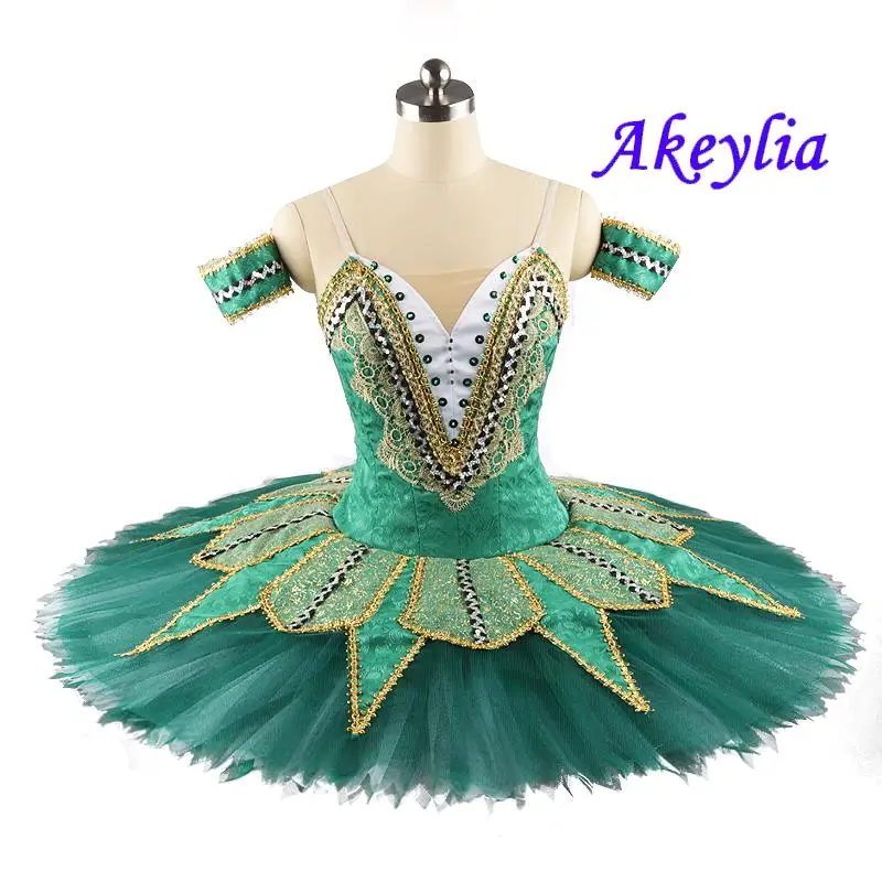 No Elasticity green Ballet tutu Costume Girl Paquita competition Professional Ballet Dress Stage Pancake Platter Tutu dress 0109