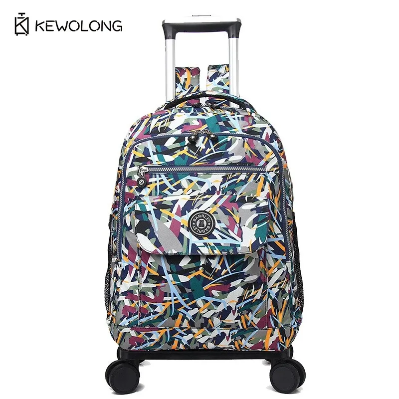 

Fashion Trolley Backpack Oxford Mode Travel Bag, Waterproof Lightweight Carry On Luggage with 360° Wheels & Hidden Straps