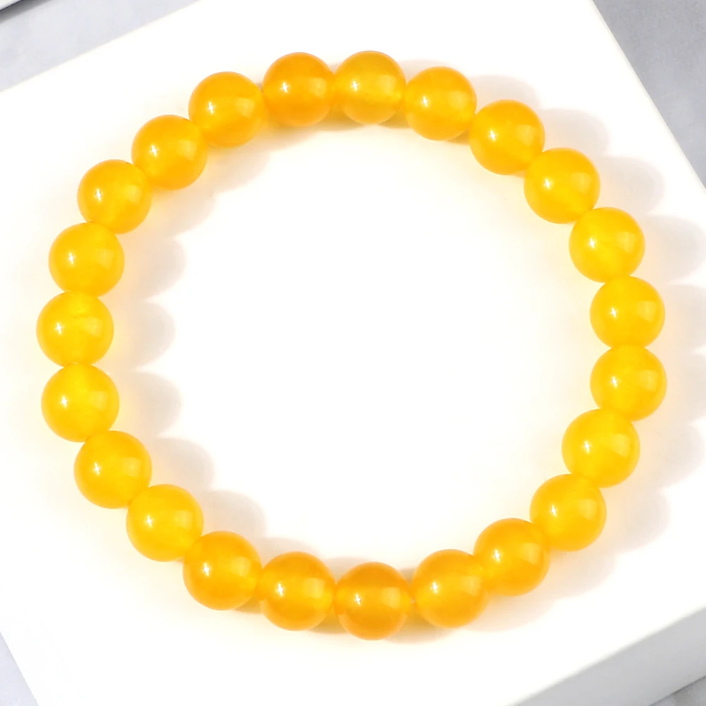 8MM Natural Stone Yellow Beads Female Bracelets for Women Fashion Charms Elastic Round Bead Strand Bracelet Men Jewelry Gifts