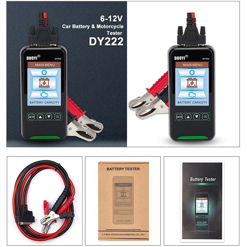 DUOYI DY222 Car Battery Tester 12V 24V Digital Automotive Battery Tester Analyzer 2000CCA Cranking Charging Tool