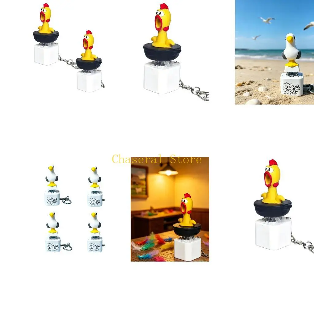 E7CE Portable Screaming Chicken Desk Toy with Sound Feedback and Keychain Loop