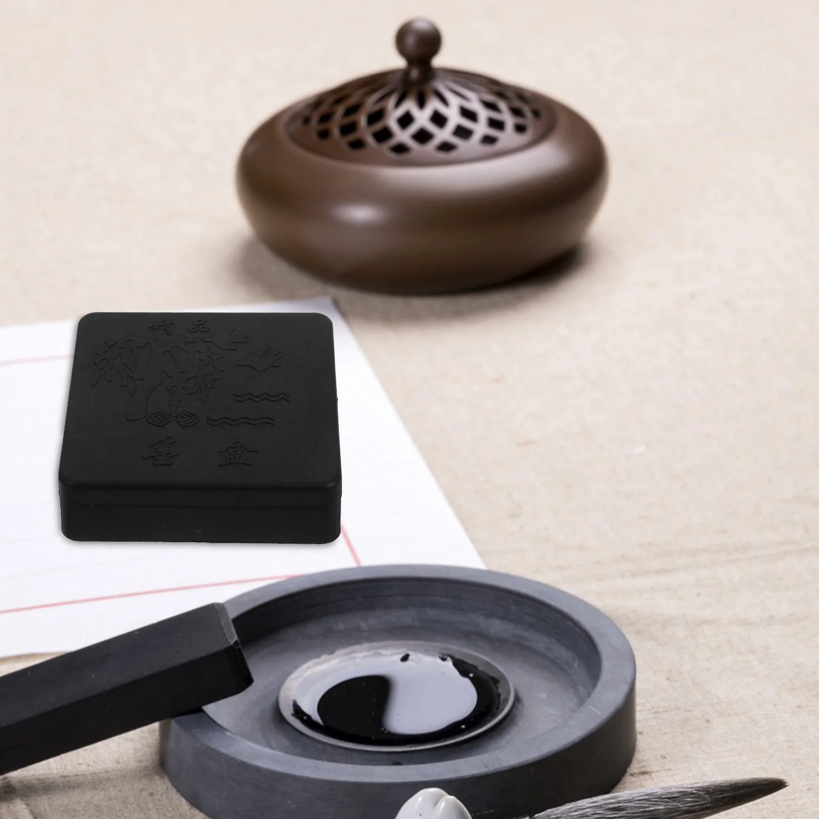 

10Pcs Chinese Ink Stone Traditional Calligraphy Practice Tool Design Plastic Sumi Ink Tray with Lid for Students Artists