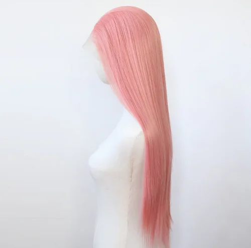 Rose Pink Synthetic Lace Front Wig Long Straight Lace Front Synthetic Wig Pre Plucked Heat Resistant Hair Daily Wear Cosplay